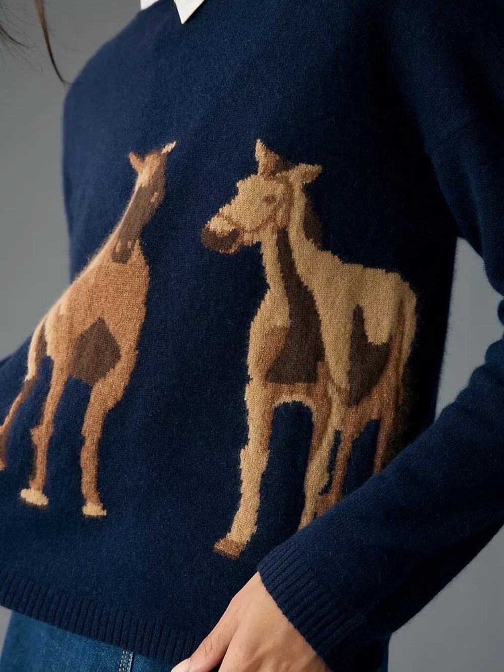 Anthropologie Cashmere
Intarsia Horse Sweater Maeve Western Navy Plus Sz XL NEW